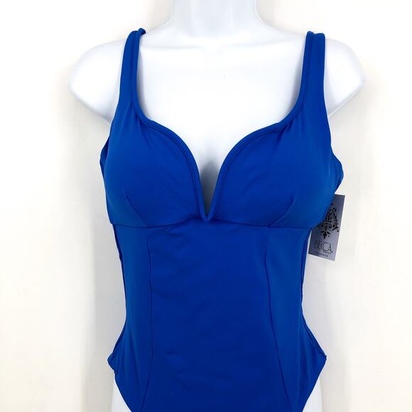 BECCA Womens Erin One Piece Swimsuit Large Ultramarine Blue VWire Open Back NWT - Picture 5 of 11